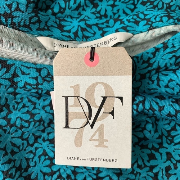 DVF Diane von Furstenberg Beth Meadow teal blue flower shift dress silk new 2 - Picture 6 of 7